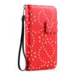 Samsung Galaxy S5 Diamond Flip Leather Wallet Case with Stand (Red)